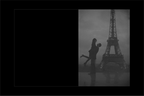 Bride-to-be being lifted by her husband-to-be in front of Eiffel Tower