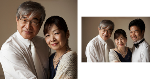 Classic natural portraits of groom's parents and groom together with his parents